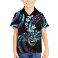 Hawaii Shaka Sign Family Matching Puletasi and Hawaiian Shirt Fantastic Frangipani Amethyst Gradient