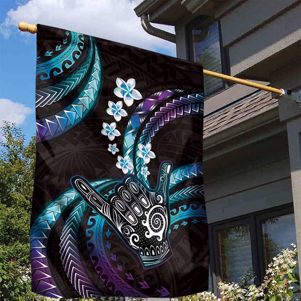 Hawaii Shaka Sign Garden Flag Fantastic Frangipani Amethyst Gradient