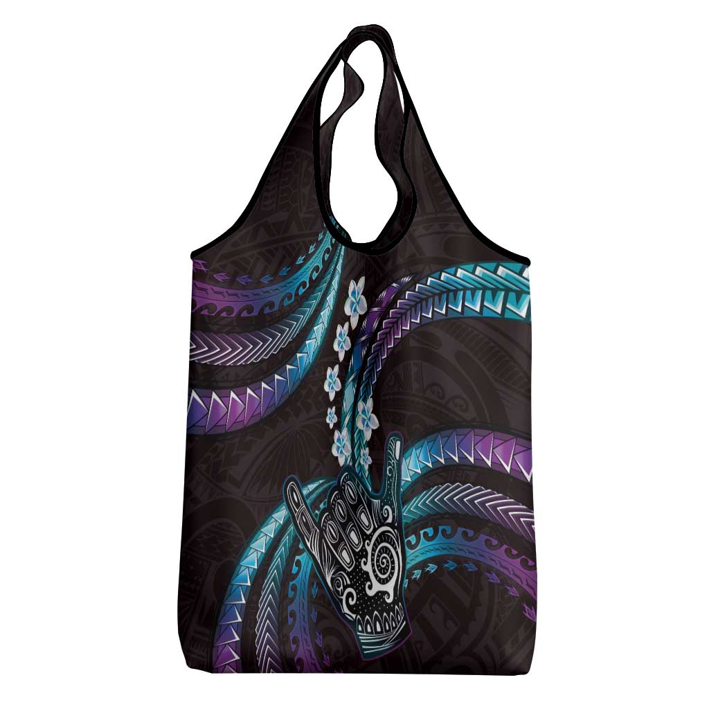 Hawaii Shaka Sign Grocery Bag Fantastic Frangipani Amethyst Gradient