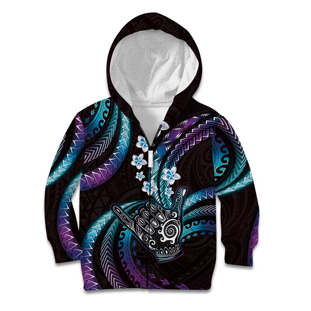 Hawaii Shaka Sign Kid Hoodie Fantastic Frangipani Amethyst Gradient