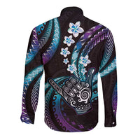 Hawaii Shaka Sign Long Sleeve Button Shirt Fantastic Frangipani Amethyst Gradient