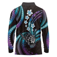 Hawaii Shaka Sign Long Sleeve Polo Shirt Fantastic Frangipani Amethyst Gradient