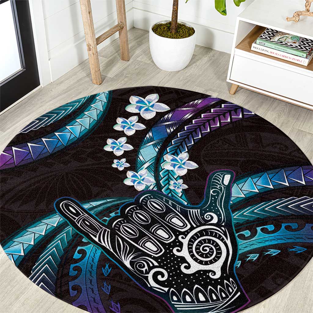 Hawaii Shaka Sign Round Carpet Fantastic Frangipani Amethyst Gradient