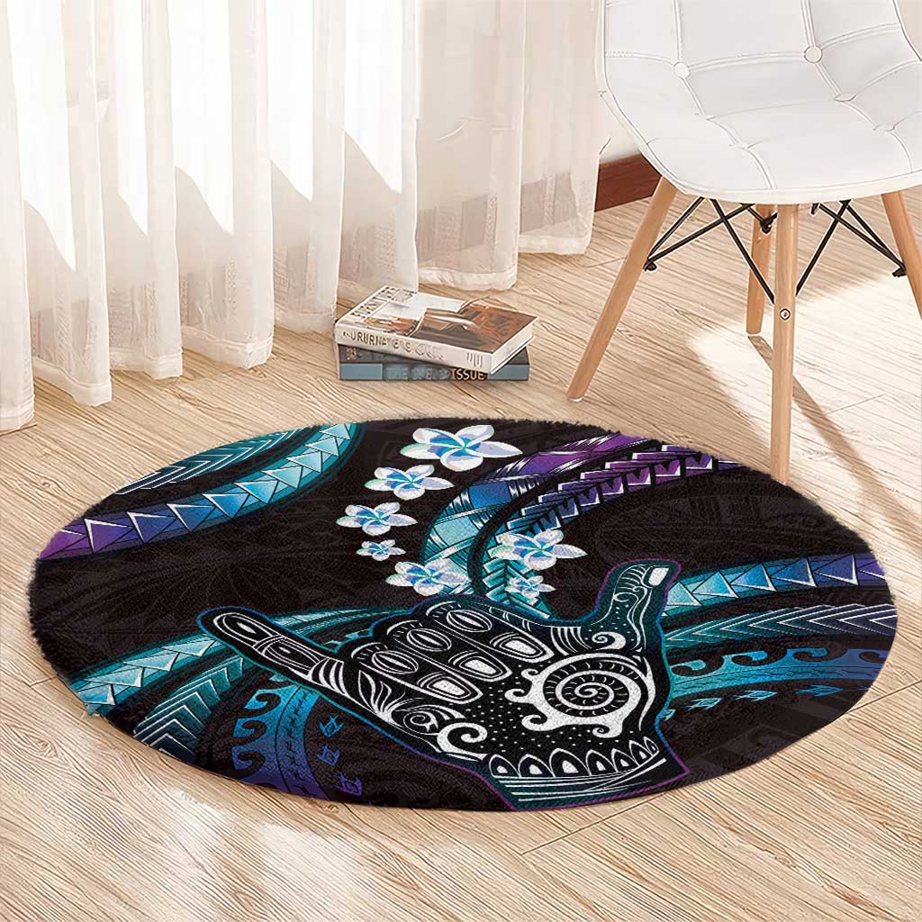 Hawaii Shaka Sign Round Carpet Fantastic Frangipani Amethyst Gradient