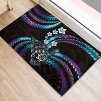 Hawaii Shaka Sign Rubber Doormat Fantastic Frangipani Amethyst Gradient