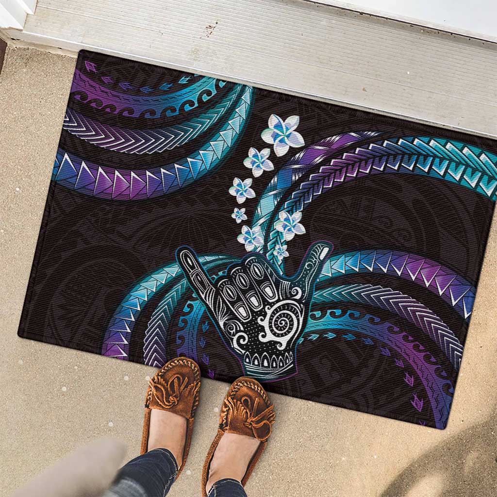 Hawaii Shaka Sign Rubber Doormat Fantastic Frangipani Amethyst Gradient