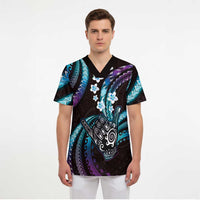 Hawaii Shaka Sign Scrub Top Fantastic Frangipani Amethyst Gradient - Polynesian Pride