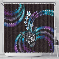 Hawaii Shaka Sign Shower Curtain Fantastic Frangipani Amethyst Gradient