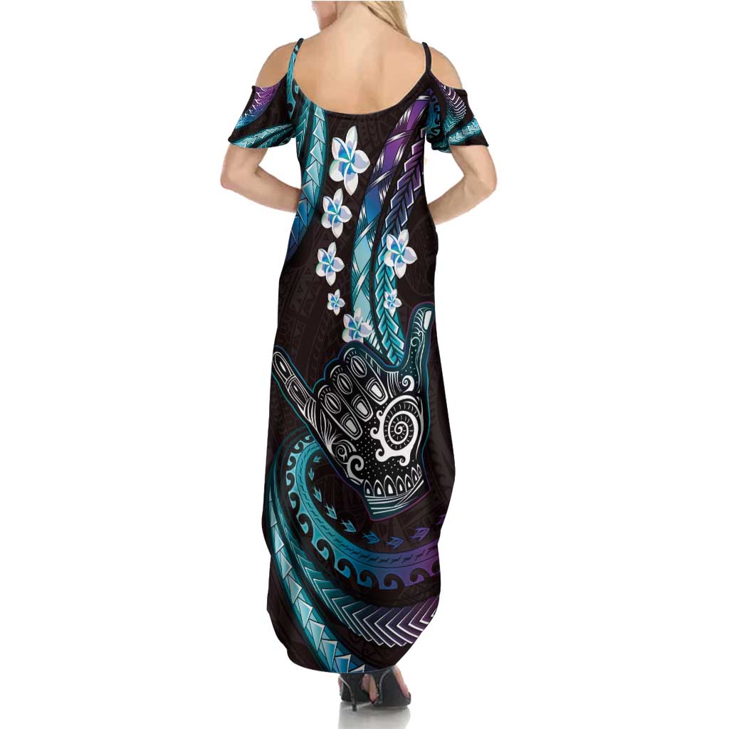 Hawaii Shaka Sign Summer Maxi Dress Fantastic Frangipani Amethyst Gradient