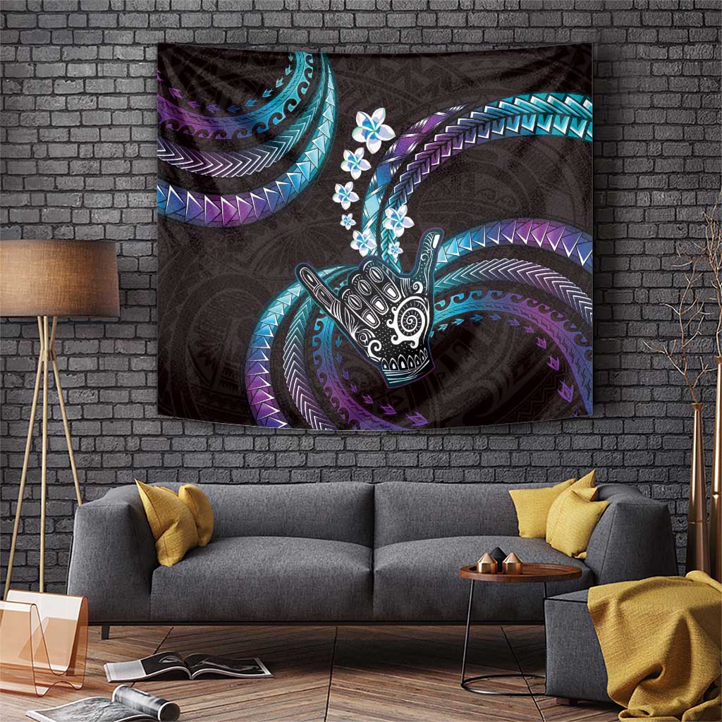 Hawaii Shaka Sign Tapestry Fantastic Frangipani Amethyst Gradient
