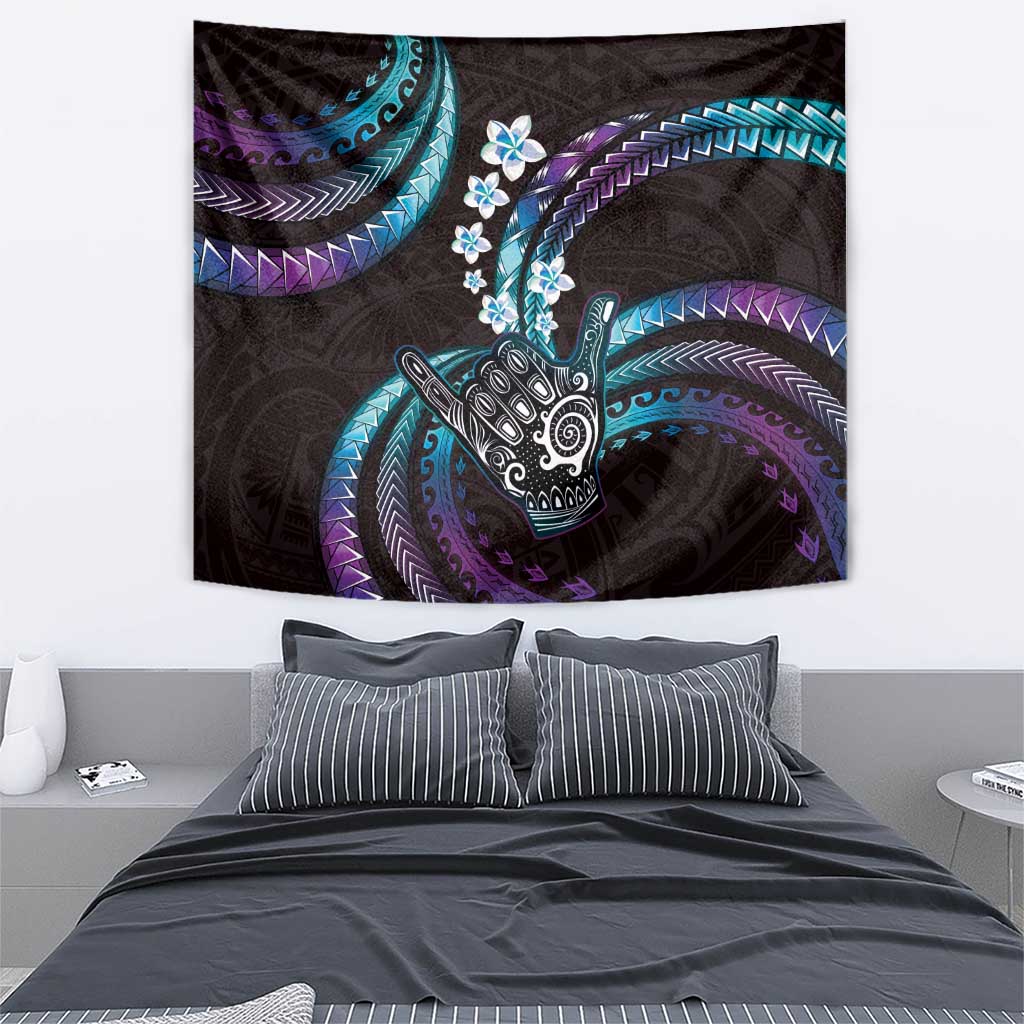 Hawaii Shaka Sign Tapestry Fantastic Frangipani Amethyst Gradient