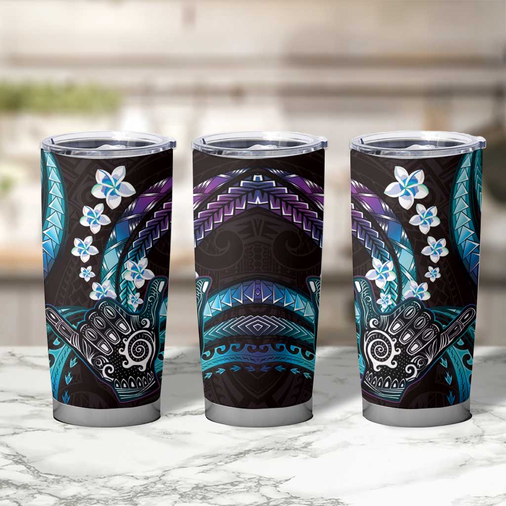 Hawaii Shaka Sign Tumbler Cup Fantastic Frangipani Amethyst Gradient