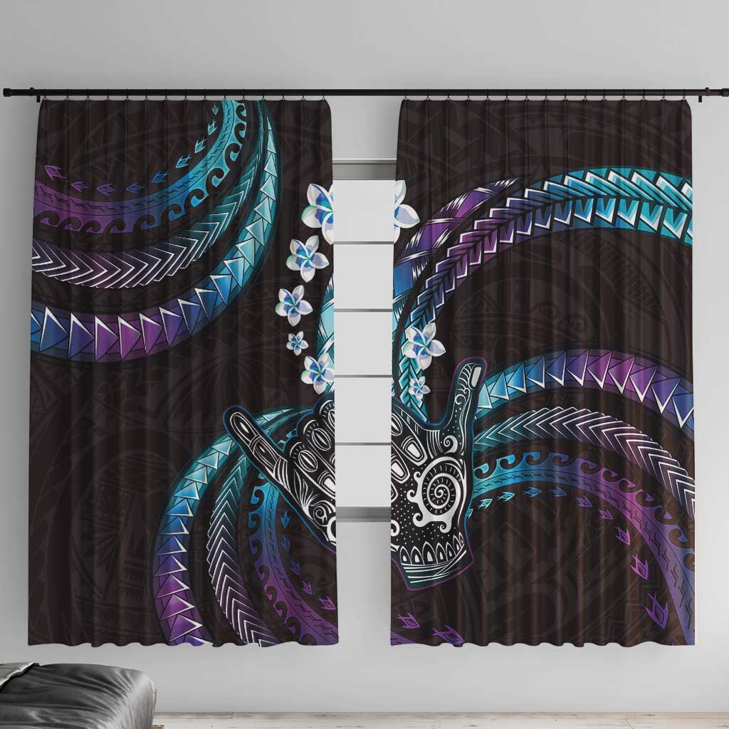 Hawaii Shaka Sign Window Curtain Fantastic Frangipani Amethyst Gradient