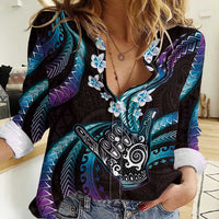 Hawaii Shaka Sign Women Casual Shirt Fantastic Frangipani Amethyst Gradient