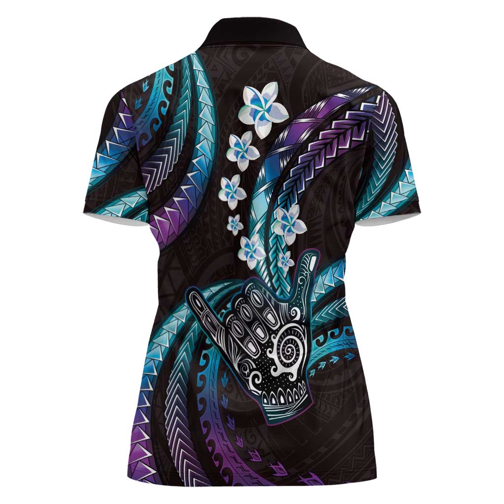 Hawaii Shaka Sign Women Polo Shirt Fantastic Frangipani Amethyst Gradient