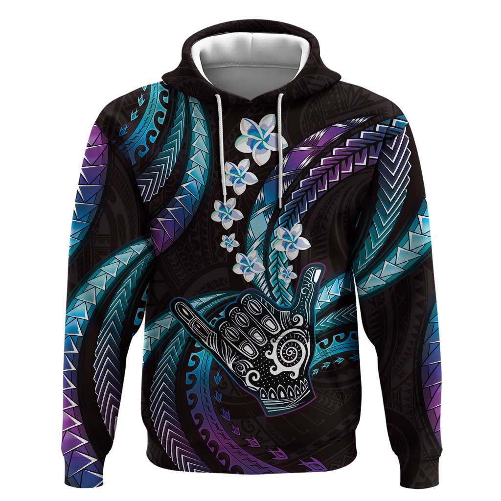 Hawaii Shaka Sign Zip Hoodie Fantastic Frangipani Amethyst Gradient