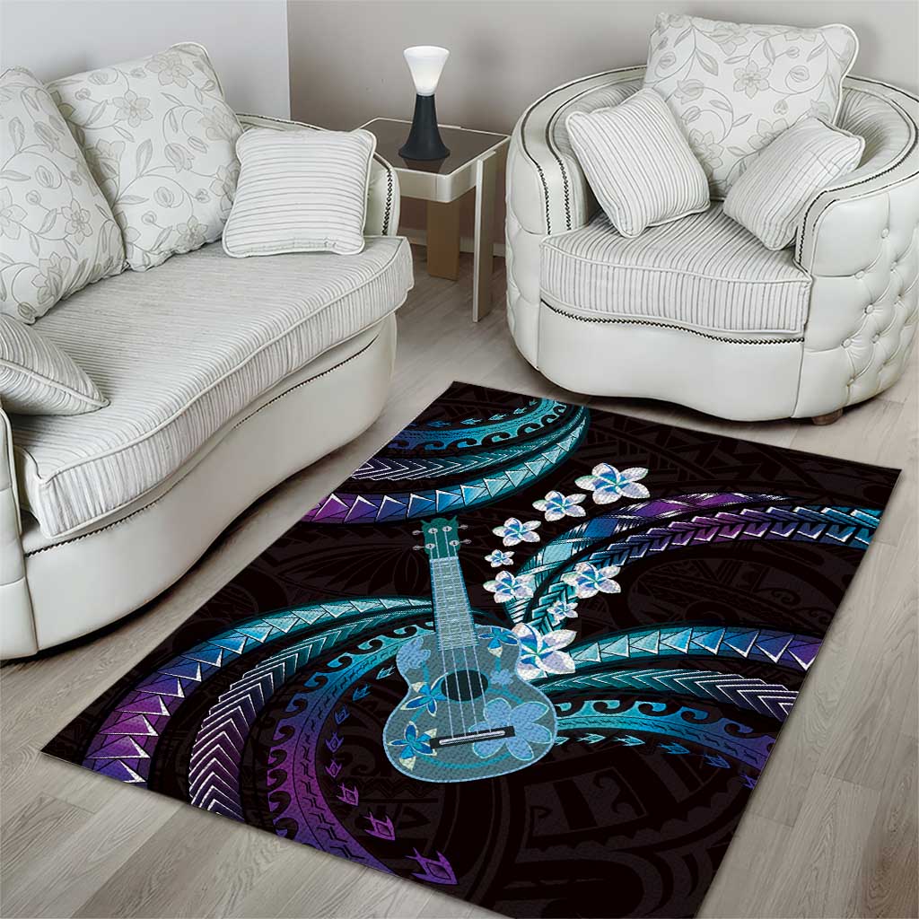 Hawaiian Ukulele Area Rug Amethyst Gradient Fantastic Plumeria