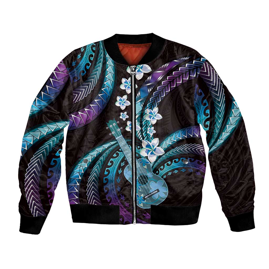 Hawaiian Ukulele Bomber Jacket Amethyst Gradient Fantastic Plumeria