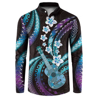 Hawaiian Ukulele Button Sweatshirt Amethyst Gradient Fantastic Plumeria