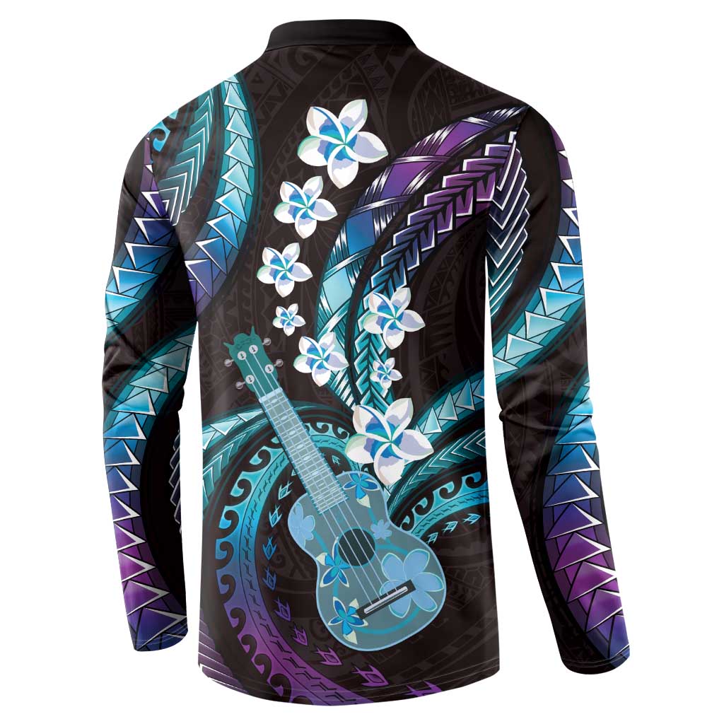 Hawaiian Ukulele Button Sweatshirt Amethyst Gradient Fantastic Plumeria