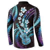 Hawaiian Ukulele Button Sweatshirt Amethyst Gradient Fantastic Plumeria