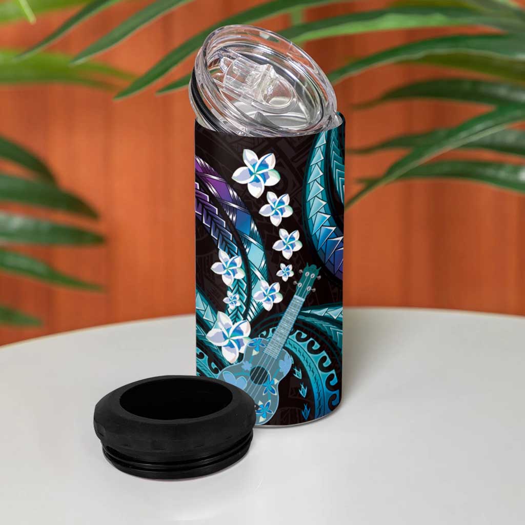 Hawaiian Ukulele 4 in 1 Can Cooler Tumbler Amethyst Gradient Fantastic Plumeria