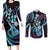 Hawaiian Ukulele Couples Matching Long Sleeve Bodycon Dress and Long Sleeve Button Shirt Amethyst Gradient Fantastic Plumeria
