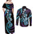 Hawaiian Ukulele Couples Matching Off Shoulder Maxi Dress and Long Sleeve Button Shirt Amethyst Gradient Fantastic Plumeria