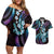Hawaiian Ukulele Couples Matching Off Shoulder Short Dress and Hawaiian Shirt Amethyst Gradient Fantastic Plumeria