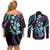 Hawaiian Ukulele Couples Matching Off Shoulder Short Dress and Long Sleeve Button Shirt Amethyst Gradient Fantastic Plumeria