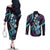 Hawaiian Ukulele Couples Matching Off The Shoulder Long Sleeve Dress and Long Sleeve Button Shirt Amethyst Gradient Fantastic Plumeria