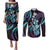 Hawaiian Ukulele Couples Matching Puletasi and Long Sleeve Button Shirt Amethyst Gradient Fantastic Plumeria