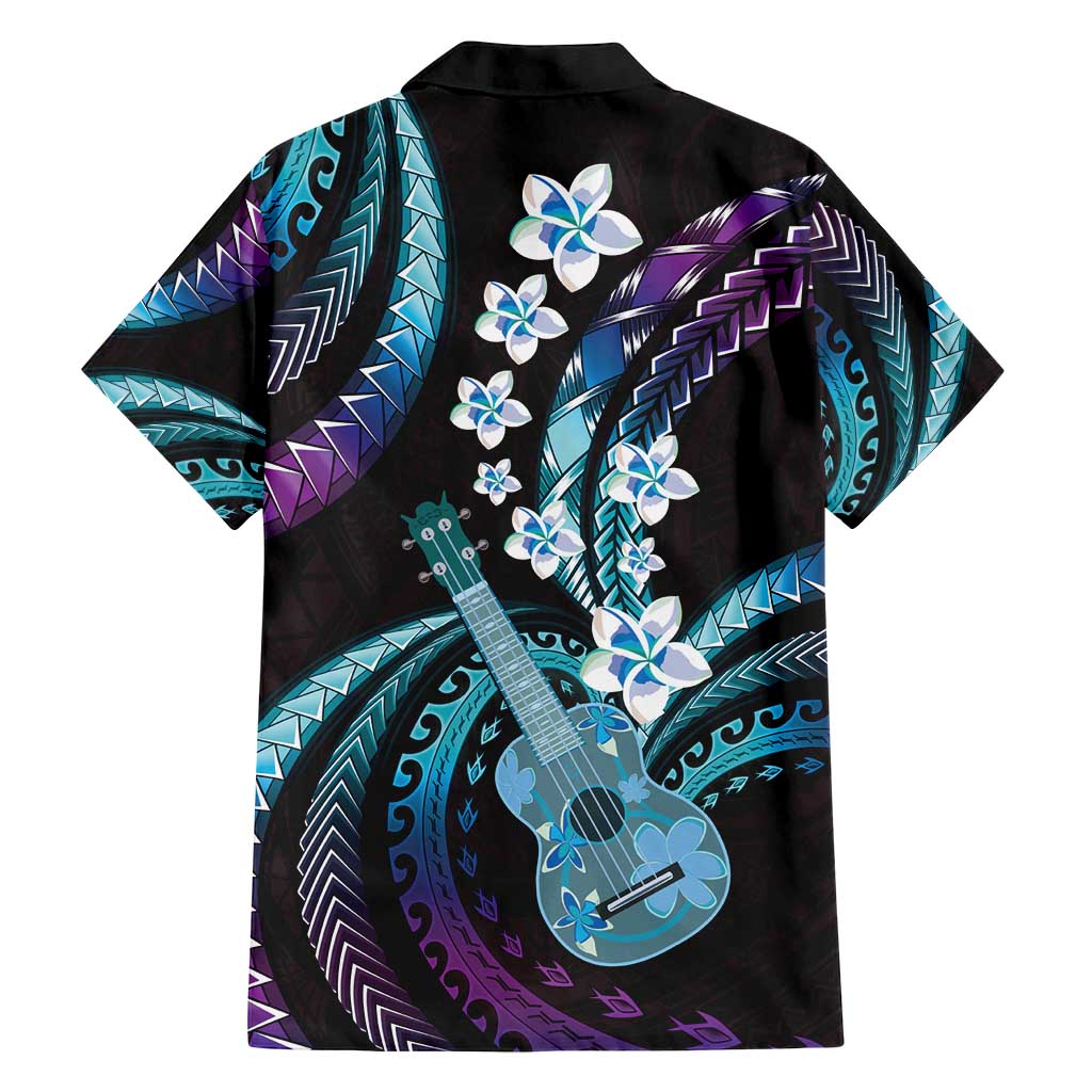 Hawaiian Ukulele Family Matching Off Shoulder Short Dress and Hawaiian Shirt Amethyst Gradient Fantastic Plumeria