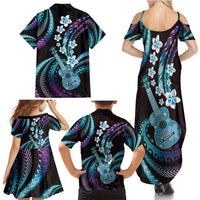 Hawaiian Ukulele Family Matching Summer Maxi Dress and Hawaiian Shirt Amethyst Gradient Fantastic Plumeria