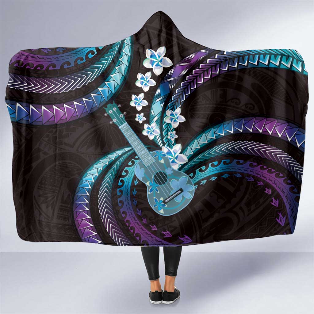 Hawaiian Ukulele Hooded Blanket Amethyst Gradient Fantastic Plumeria