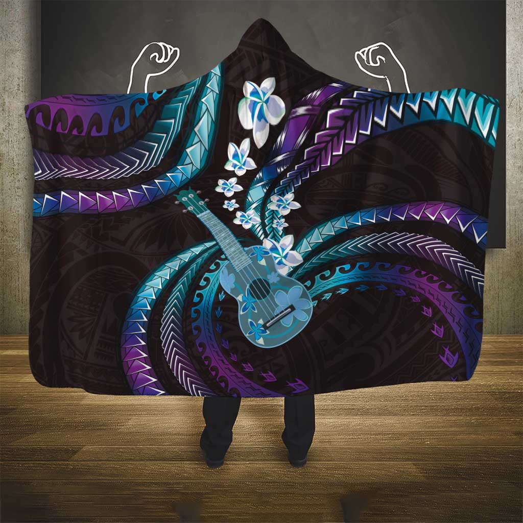 Hawaiian Ukulele Hooded Blanket Amethyst Gradient Fantastic Plumeria
