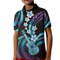 Hawaiian Ukulele Kid Polo Shirt Amethyst Gradient Fantastic Plumeria