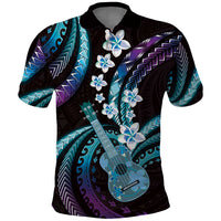 Hawaiian Ukulele Polo Shirt Amethyst Gradient Fantastic Plumeria