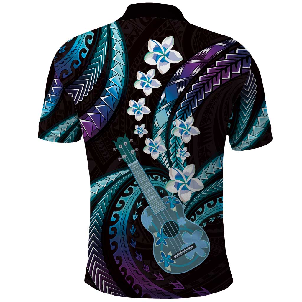 Hawaiian Ukulele Polo Shirt Amethyst Gradient Fantastic Plumeria