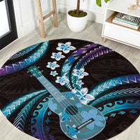 Hawaiian Ukulele Round Carpet Amethyst Gradient Fantastic Plumeria