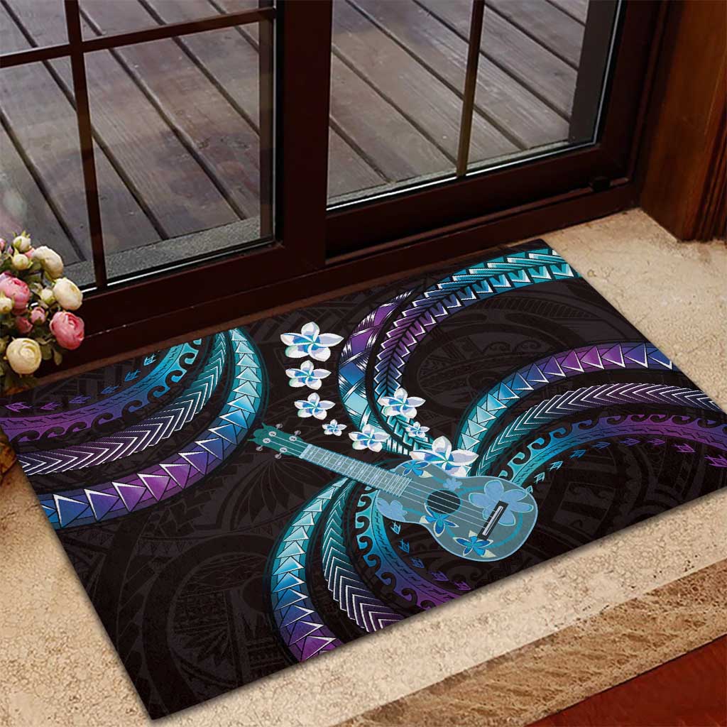 Hawaiian Ukulele Rubber Doormat Amethyst Gradient Fantastic Plumeria