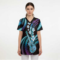 Hawaiian Ukulele Scrub Top Amethyst Gradient Fantastic Plumeria - Polynesian Pride