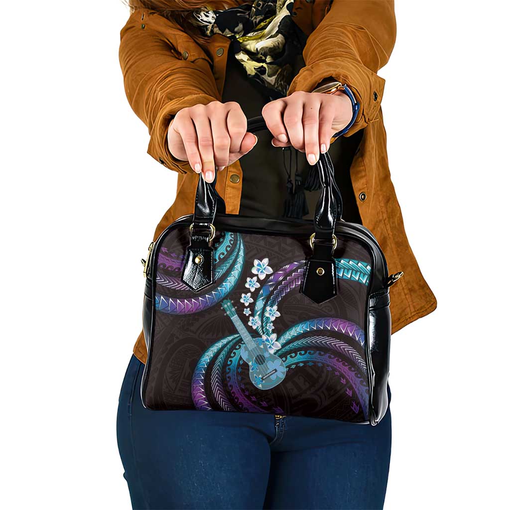 Hawaiian Ukulele Shoulder Handbag Amethyst Gradient Fantastic Plumeria