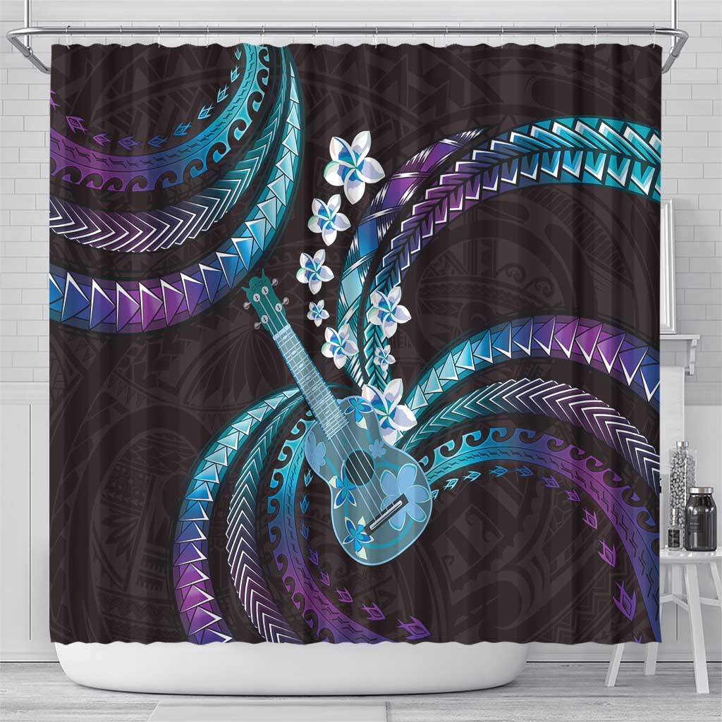 Hawaiian Ukulele Shower Curtain Amethyst Gradient Fantastic Plumeria