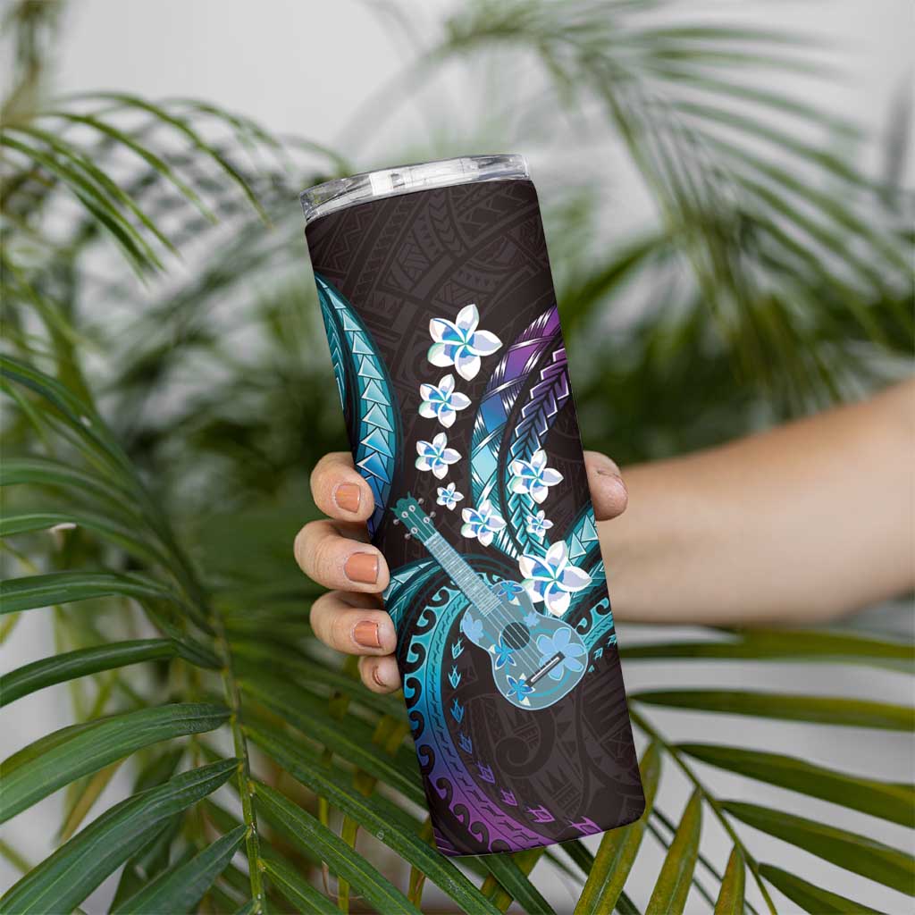 Hawaiian Ukulele Skinny Tumbler Amethyst Gradient Fantastic Plumeria