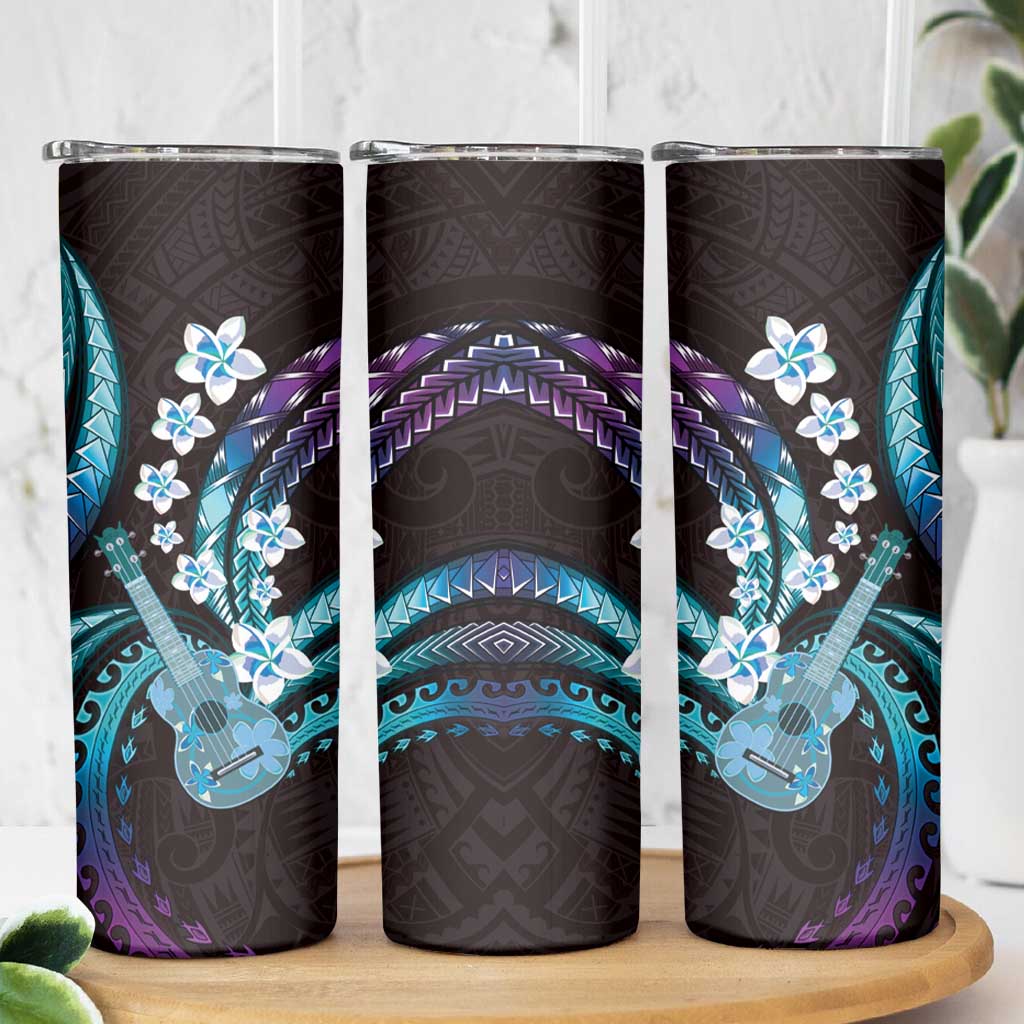 Hawaiian Ukulele Skinny Tumbler Amethyst Gradient Fantastic Plumeria