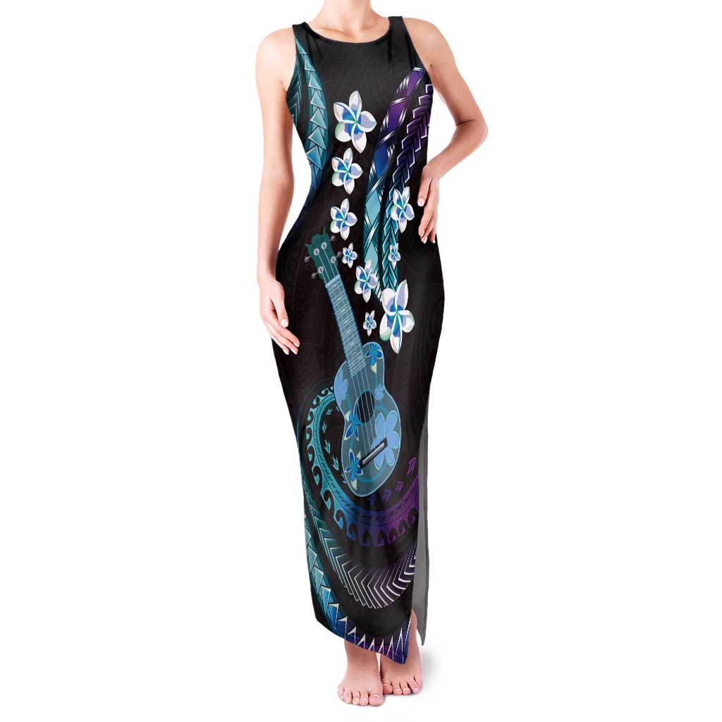 Hawaiian Ukulele Tank Maxi Dress Amethyst Gradient Fantastic Plumeria