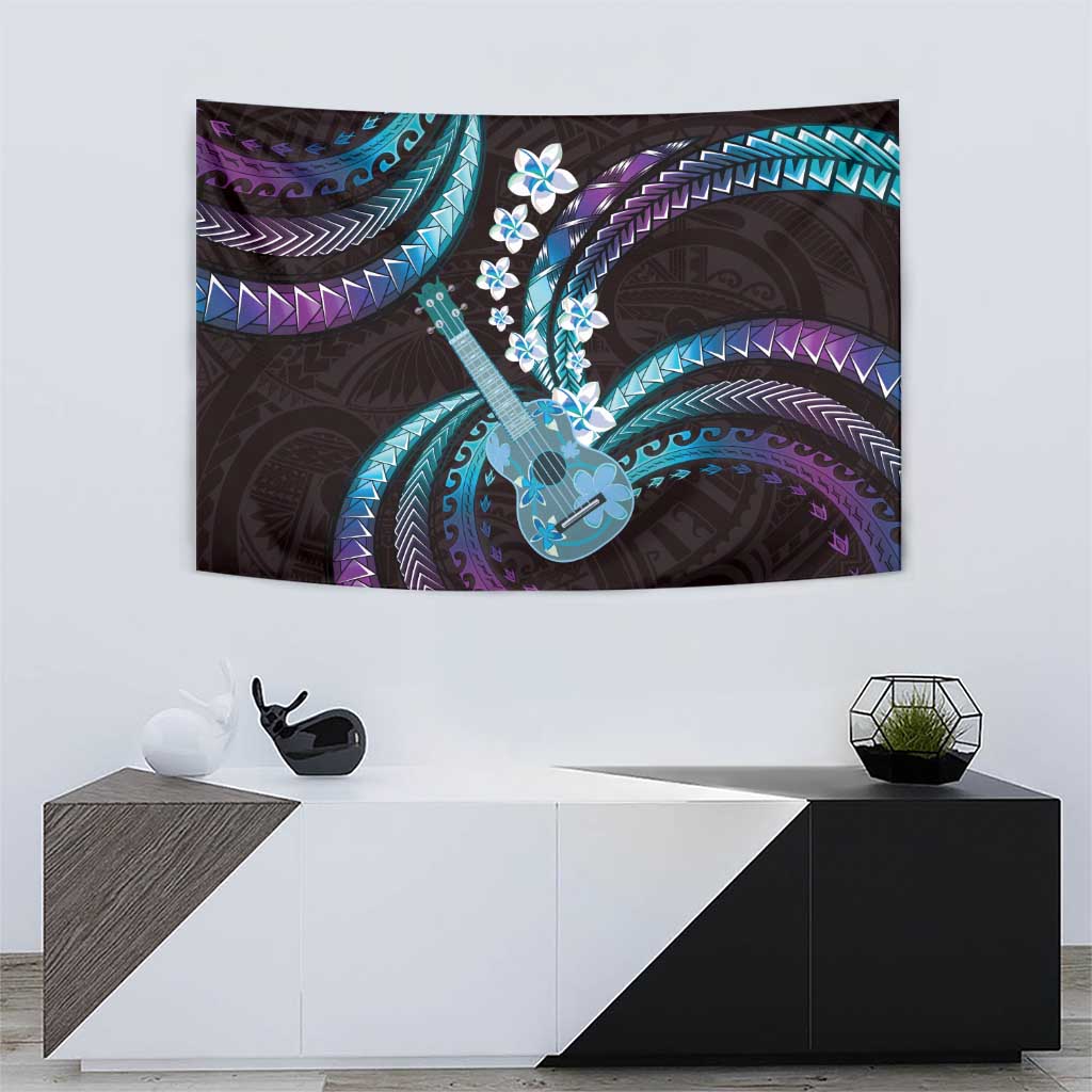 Hawaiian Ukulele Tapestry Amethyst Gradient Fantastic Plumeria