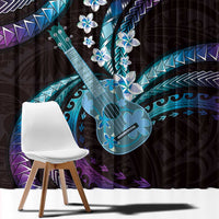 Hawaiian Ukulele Window Curtain Amethyst Gradient Fantastic Plumeria
