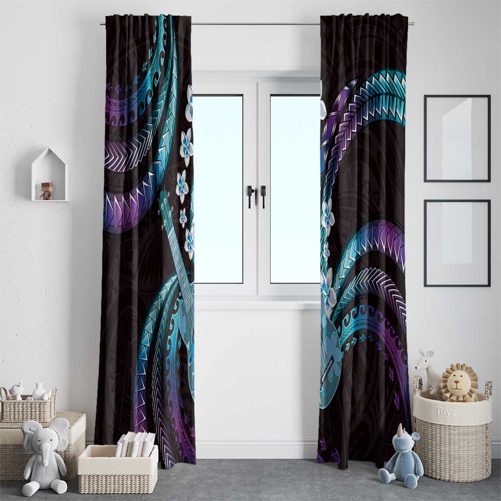 Hawaiian Ukulele Window Curtain Amethyst Gradient Fantastic Plumeria